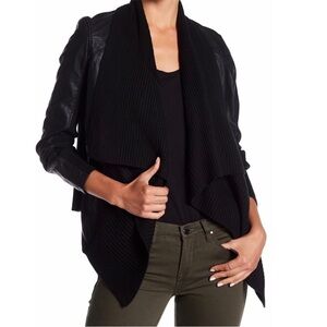 Black Draped Knit & Faux Leather Jacket